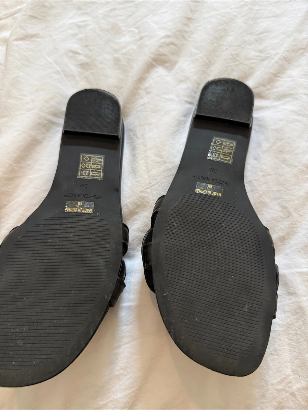 Rebecca Minkoff Black Leather Slide Sandals with Gold Studs